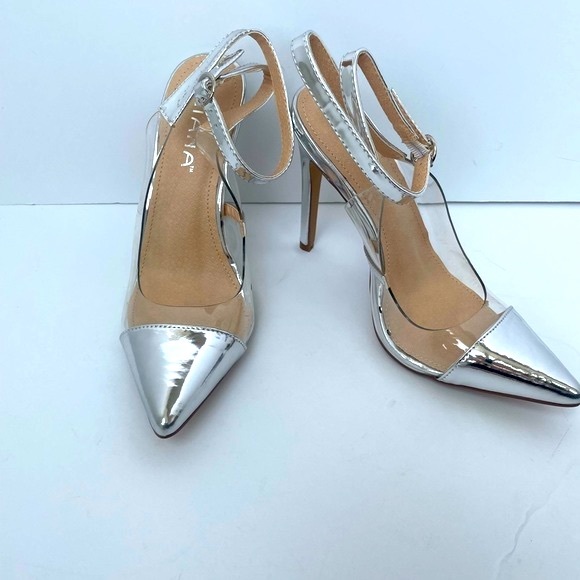 Liliana Shoes - COPY - Liliana ankle strap metallic sling back heel / clear pointy toe pumps